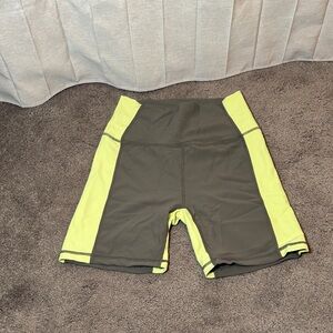 High-Waist Women’s Bike Shorts in Olive & Neon Yellow Side Panels